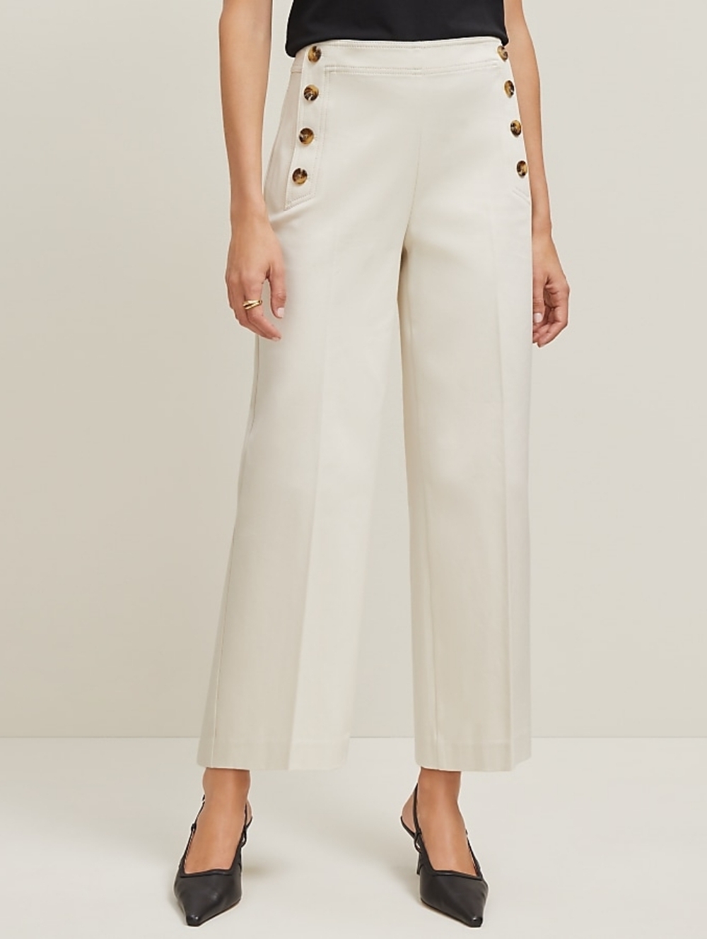 Ann Taylor Sailor Grace Ankle Pants Stretch Cotton Blend Sz 10P Cream Vanilla